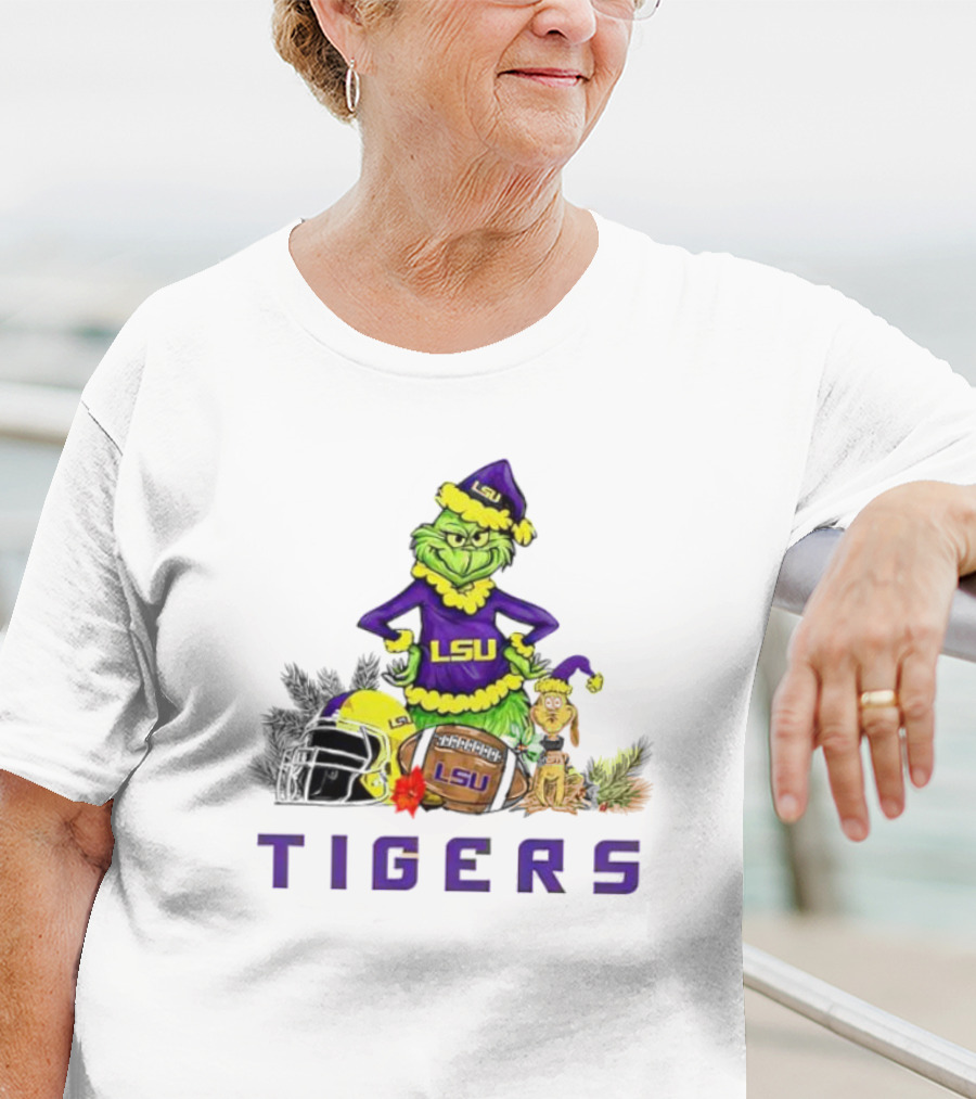LSU Tigers Grinch And Max Dog Christmas Football T-Shirt