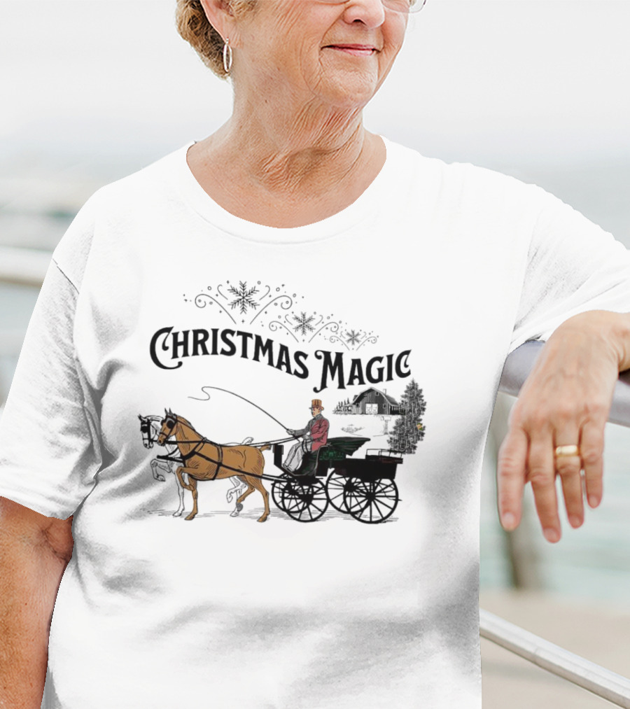 Christmas Magic Horse And Carriage Scene T-Shirt