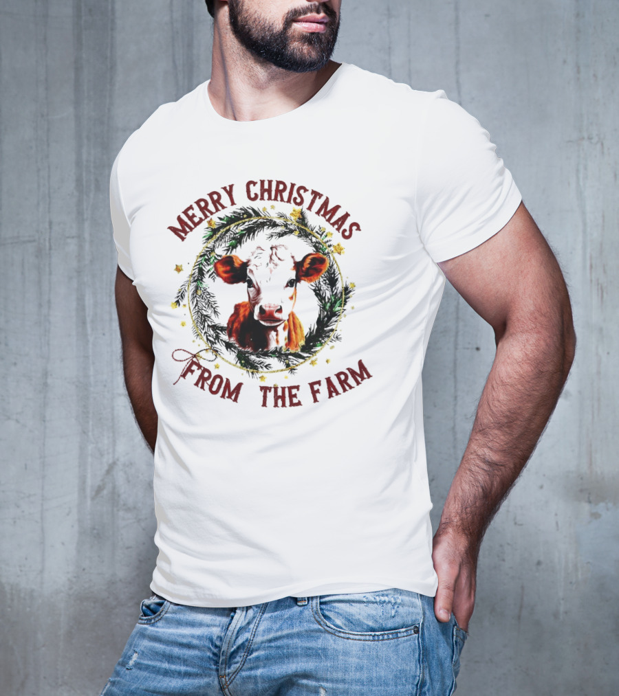 Merry Christmas Cow Wreath From The Farm T-Shirt
