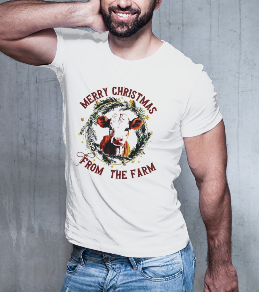 Merry Christmas Cow Wreath From The Farm T-Shirt