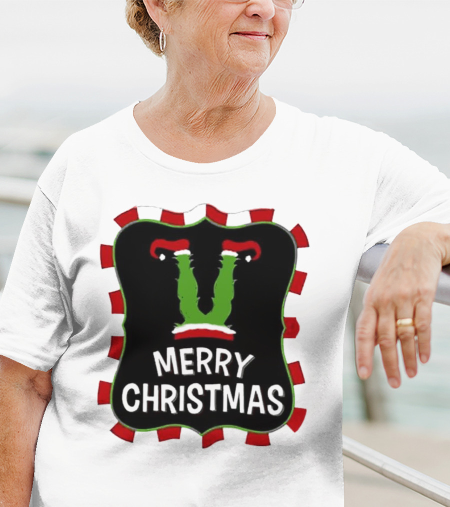 Merry Christmas Green Monster With Santa Hat T-Shirt