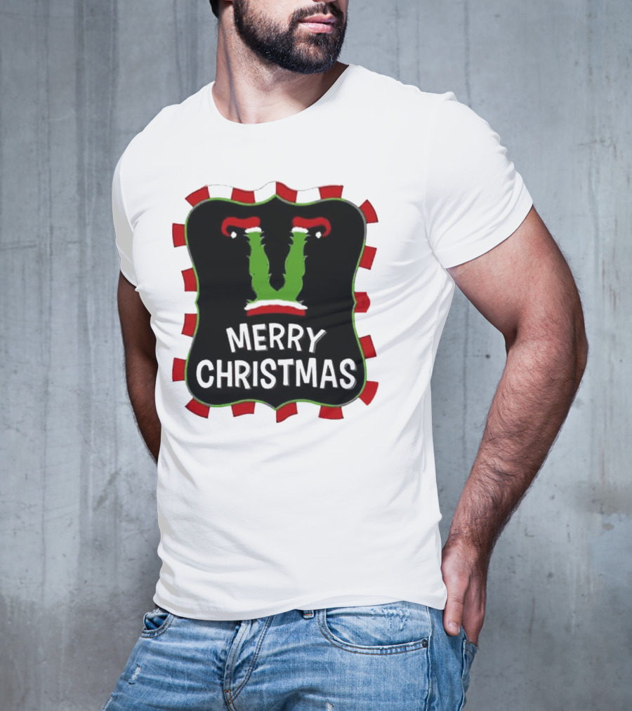 Merry Christmas Green Monster With Santa Hat T-Shirt