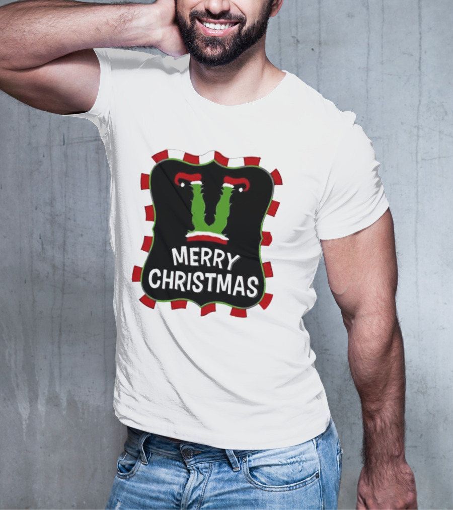 Merry Christmas Green Monster With Santa Hat T-Shirt
