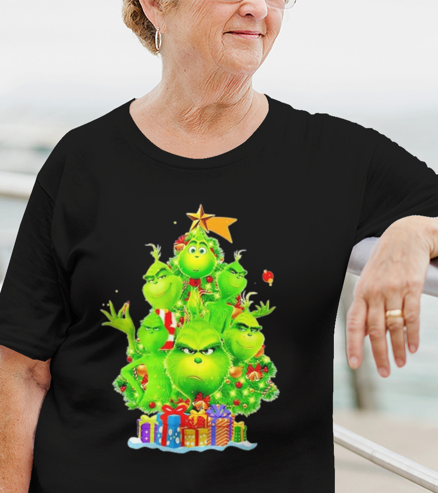 Grinch Christmas Tree With Presents And Star T-Shirt