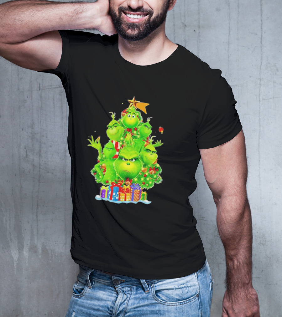 Grinch Christmas Tree With Presents And Star T-Shirt