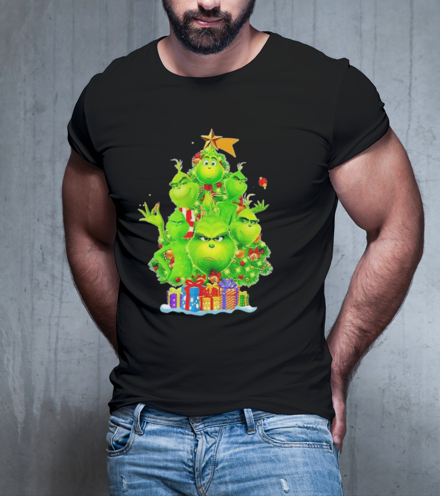 Grinch Christmas Tree With Presents And Star T-Shirt