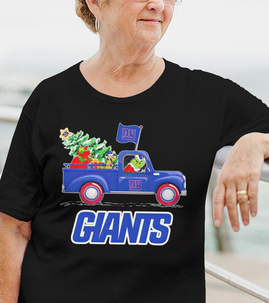 Grinch Driving Christmas Truck New York Giants Holiday T-Shirt