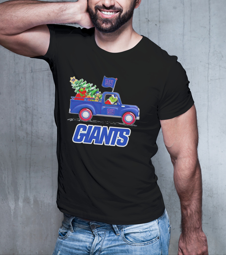 Grinch Driving Christmas Truck New York Giants Holiday T-Shirt