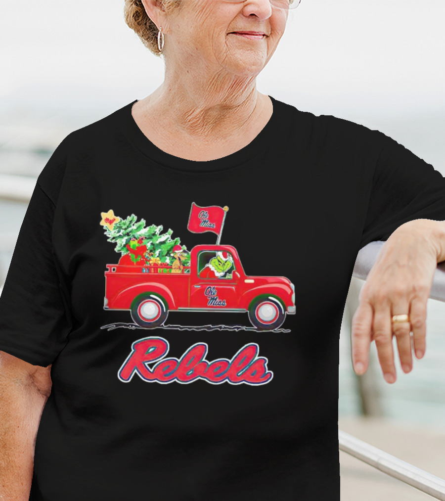 Ole Miss Rebels Grinch Driving Christmas Truck With Tree And Gifts T-Shirt