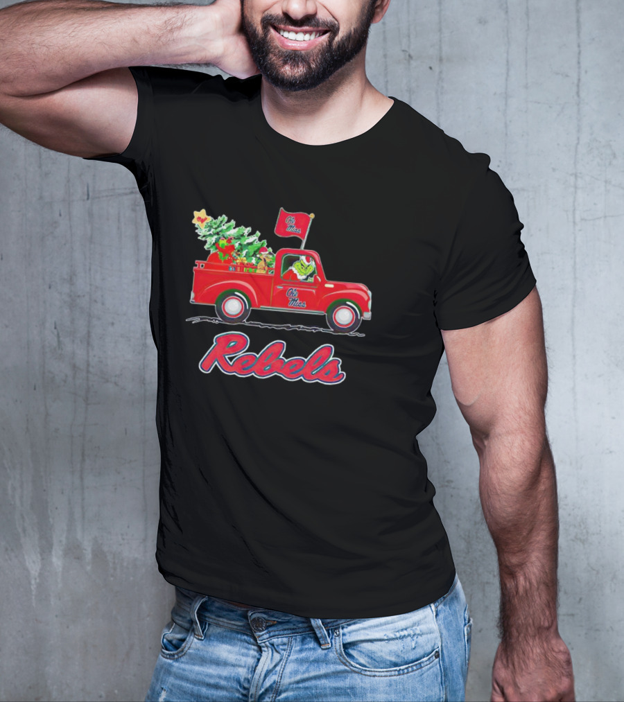 Ole Miss Rebels Grinch Driving Christmas Truck With Tree And Gifts T-Shirt