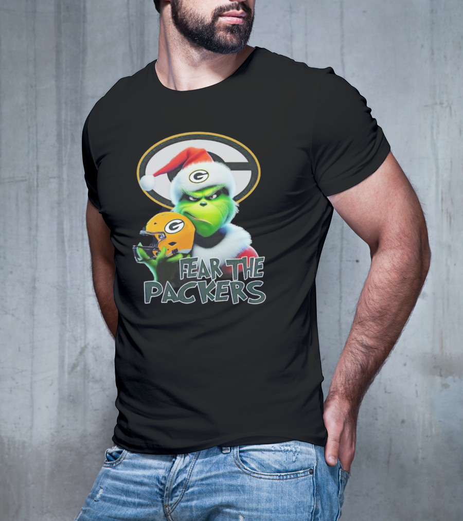 Grinch Fear The Green Bay Packers Christmas G Helmet T-Shirt