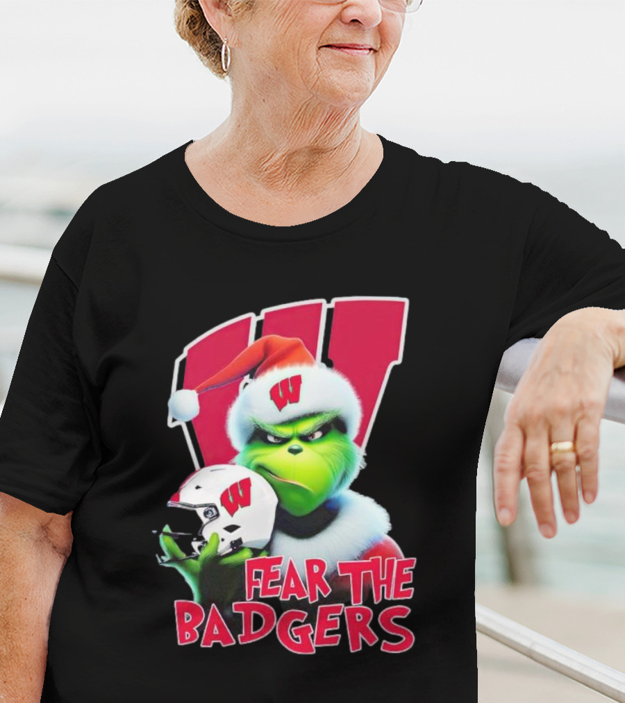 Grinch Fear The Badgers Wisconsin Christmas Football T-Shirt