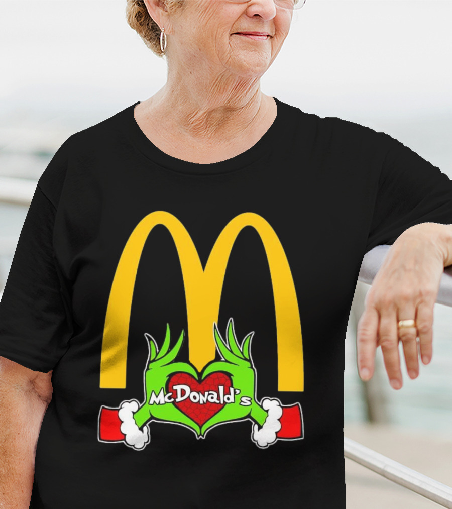 Grinch Holding Heart McDonald’s Logo Christmas T-Shirt