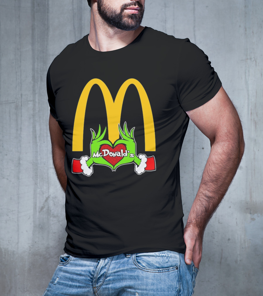 Grinch Holding Heart McDonald’s Logo Christmas T-Shirt
