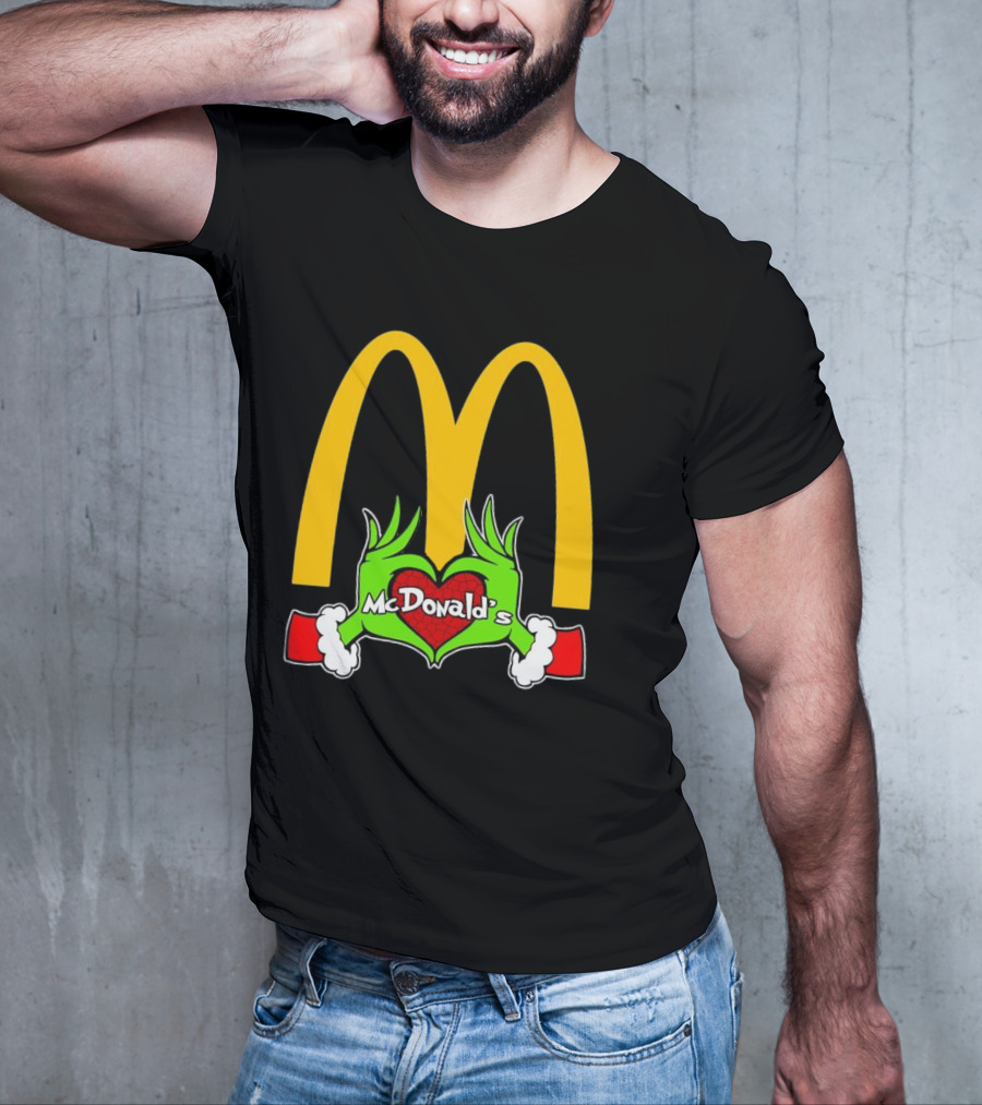 Grinch Holding Heart McDonald’s Logo Christmas T-Shirt