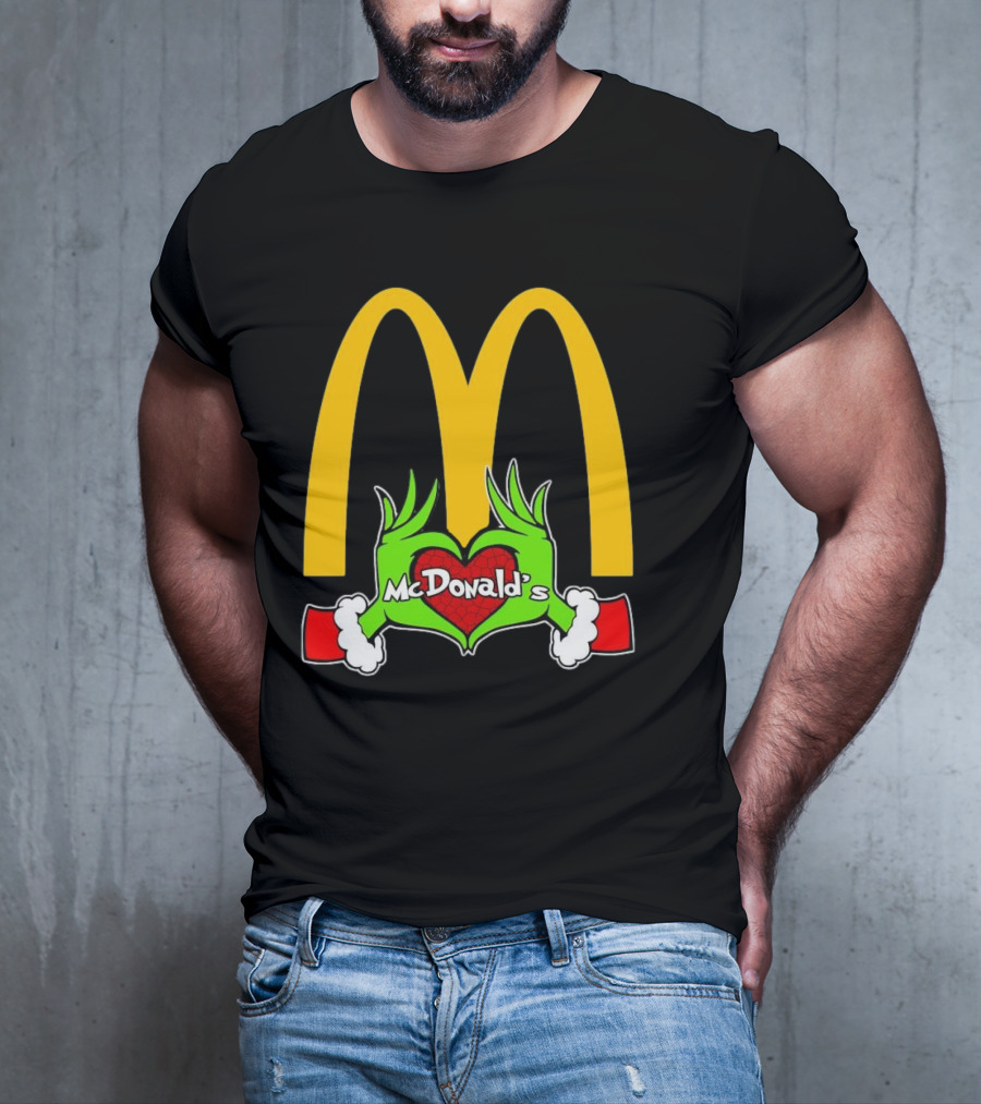 Grinch Holding Heart McDonald’s Logo Christmas T-Shirt