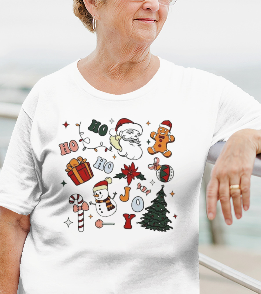 Ho Ho Ho Joy Christmas With Santa Gingerbread And Candy Cane T-Shirt