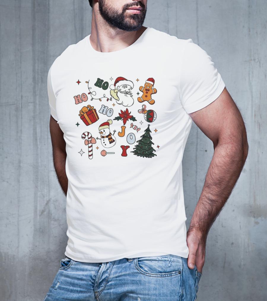 Ho Ho Ho Joy Christmas With Santa Gingerbread And Candy Cane T-Shirt