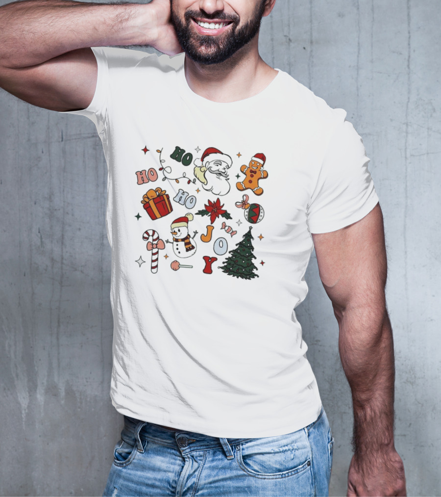 Ho Ho Ho Joy Christmas With Santa Gingerbread And Candy Cane T-Shirt