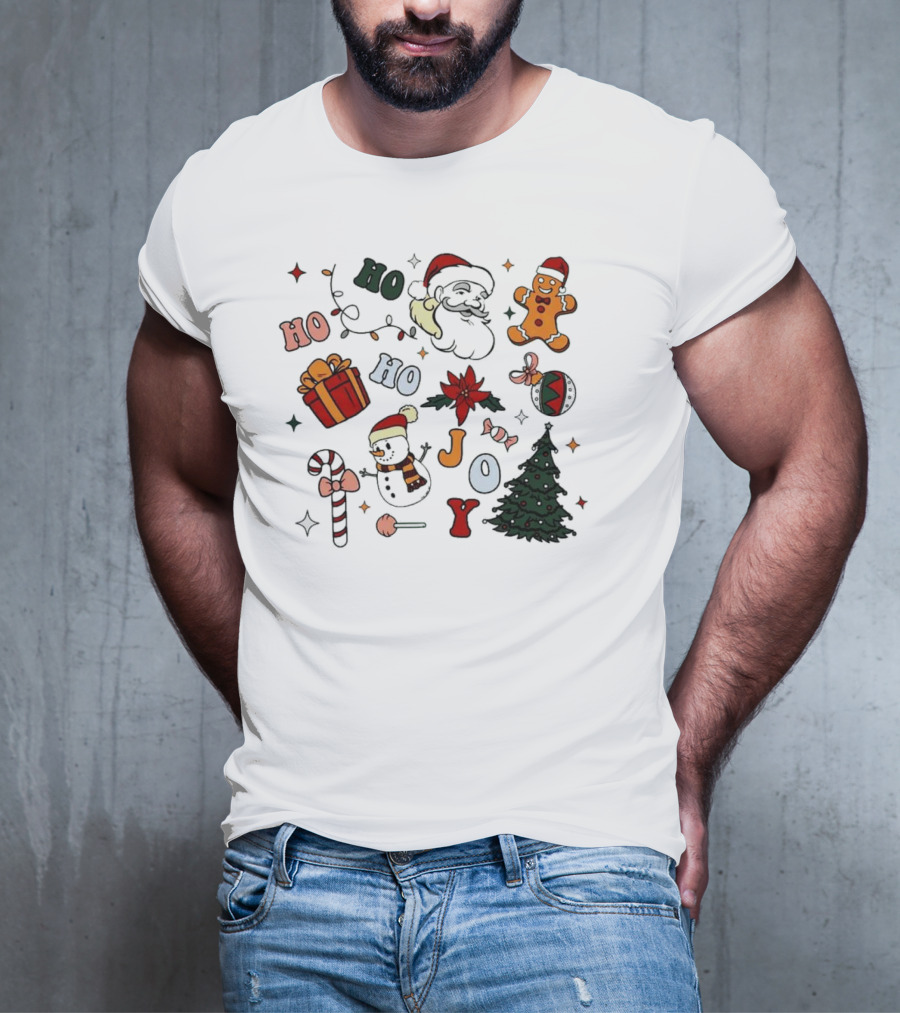 Ho Ho Ho Joy Christmas With Santa Gingerbread And Candy Cane T-Shirt