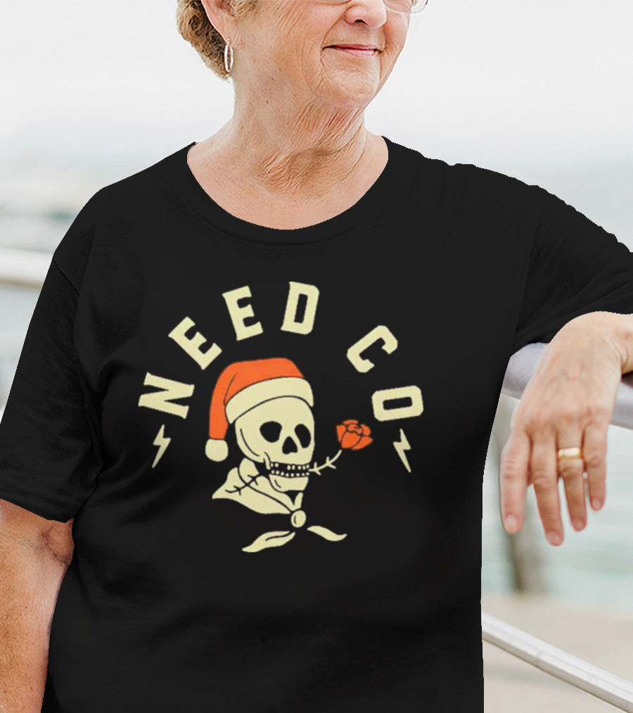 Need Co Santa Skull With Red Rose And Lightning Bolts T-Shirt