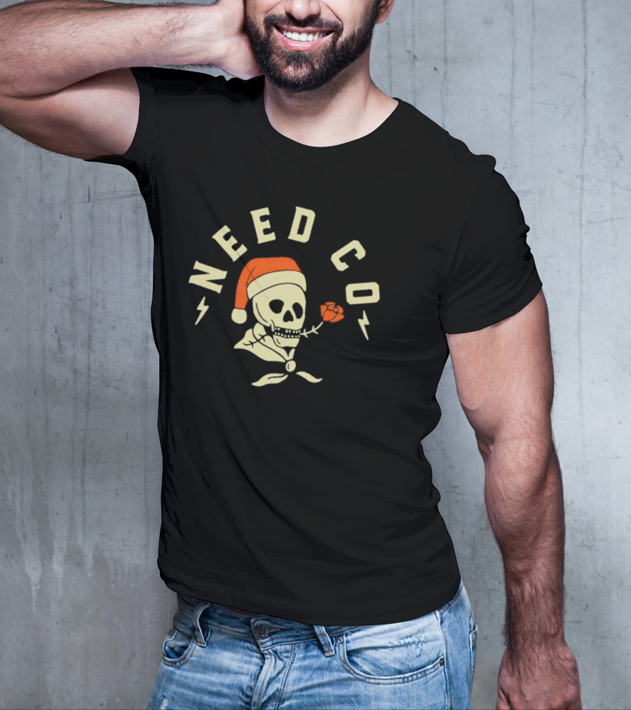 Need Co Santa Skull With Red Rose And Lightning Bolts T-Shirt