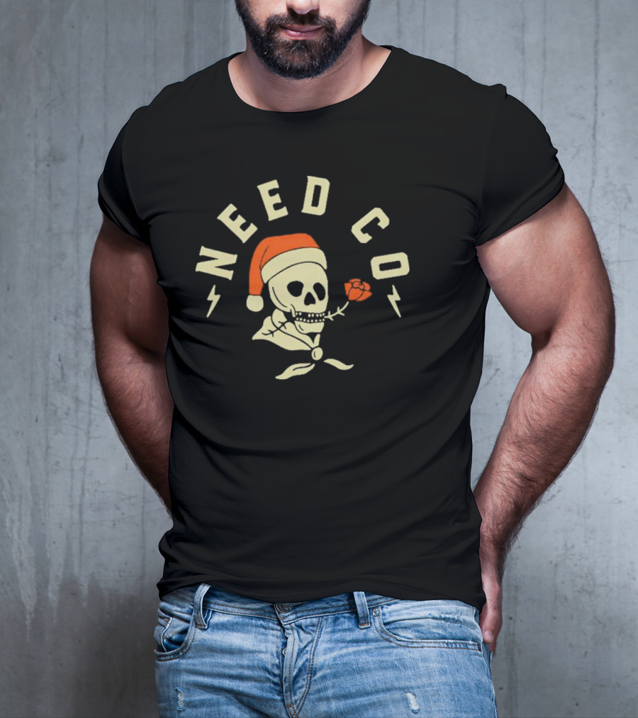 Need Co Santa Skull With Red Rose And Lightning Bolts T-Shirt