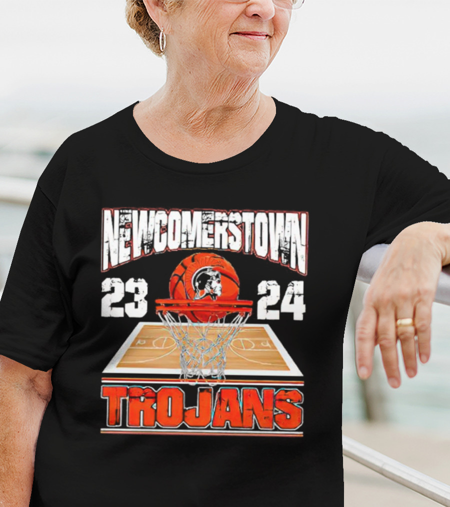 Newcomerstown Trojans Basketball 23 24 Court And Net T-Shirt