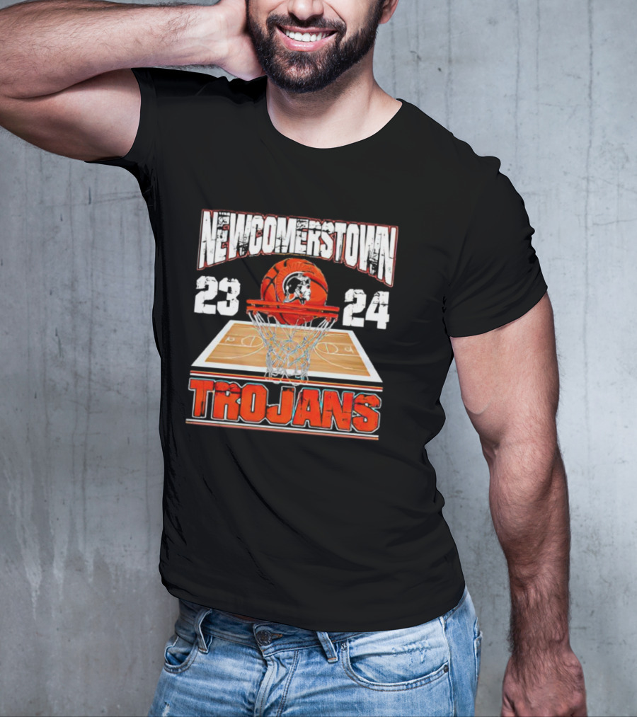Newcomerstown Trojans Basketball 23 24 Court And Net T-Shirt