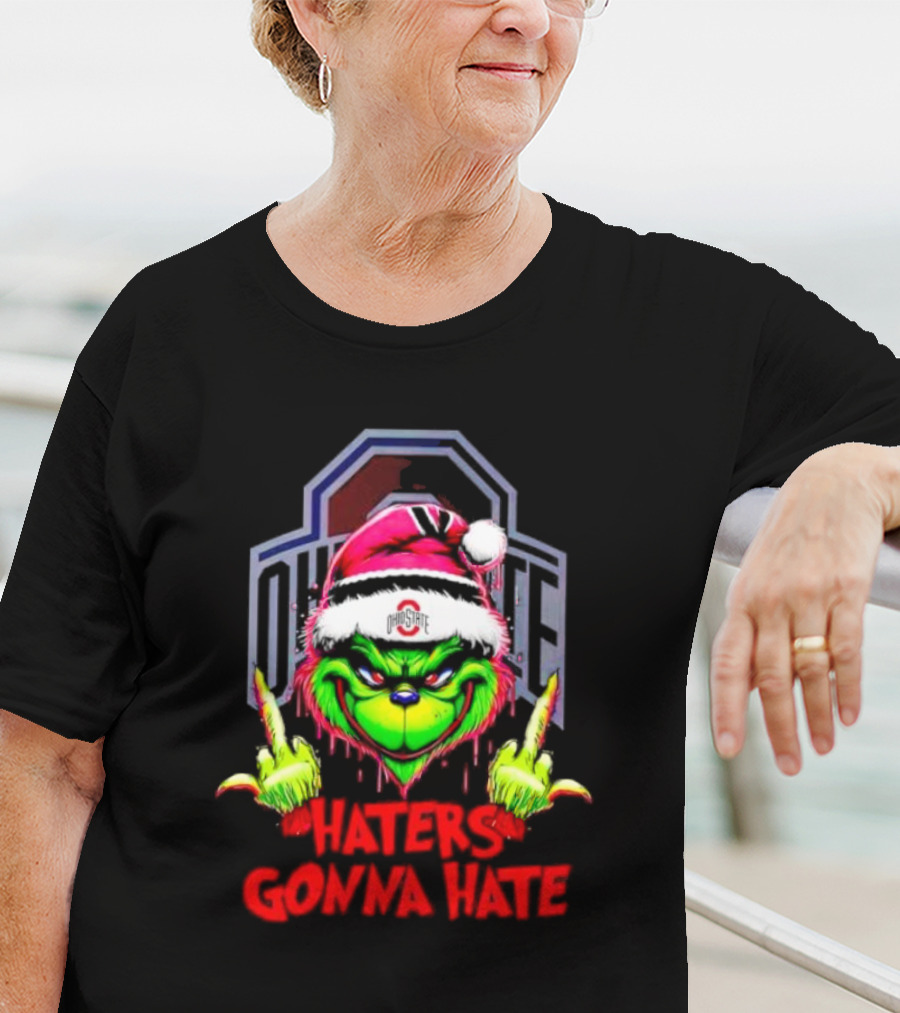 Ohio State Buckeyes Grinch Haters Gonna Hate Santa Middle Finger T-Shirt