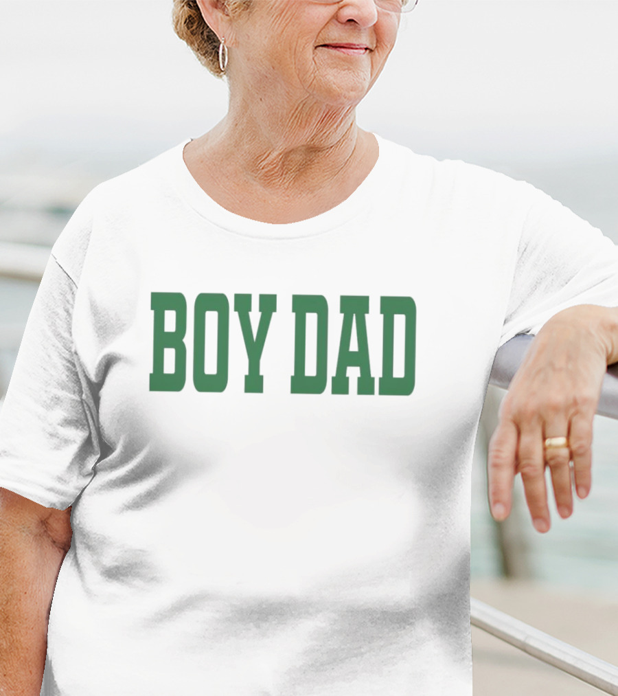 BOY DAD Stadium Style Green Block Letters T-Shirt