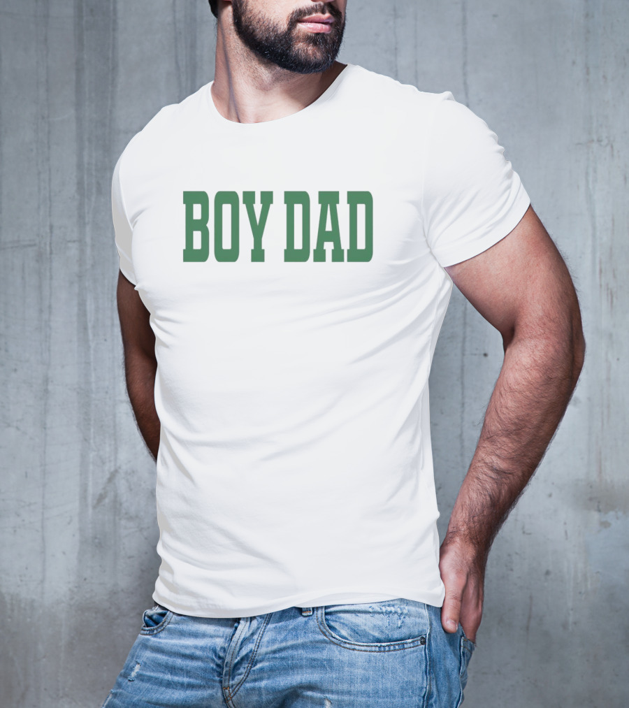 BOY DAD Stadium Style Green Block Letters T-Shirt