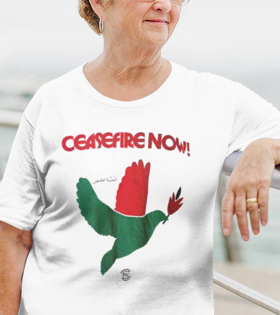 CEASEFIRE NOW Dove Symbol In Green And Red T-Shirt