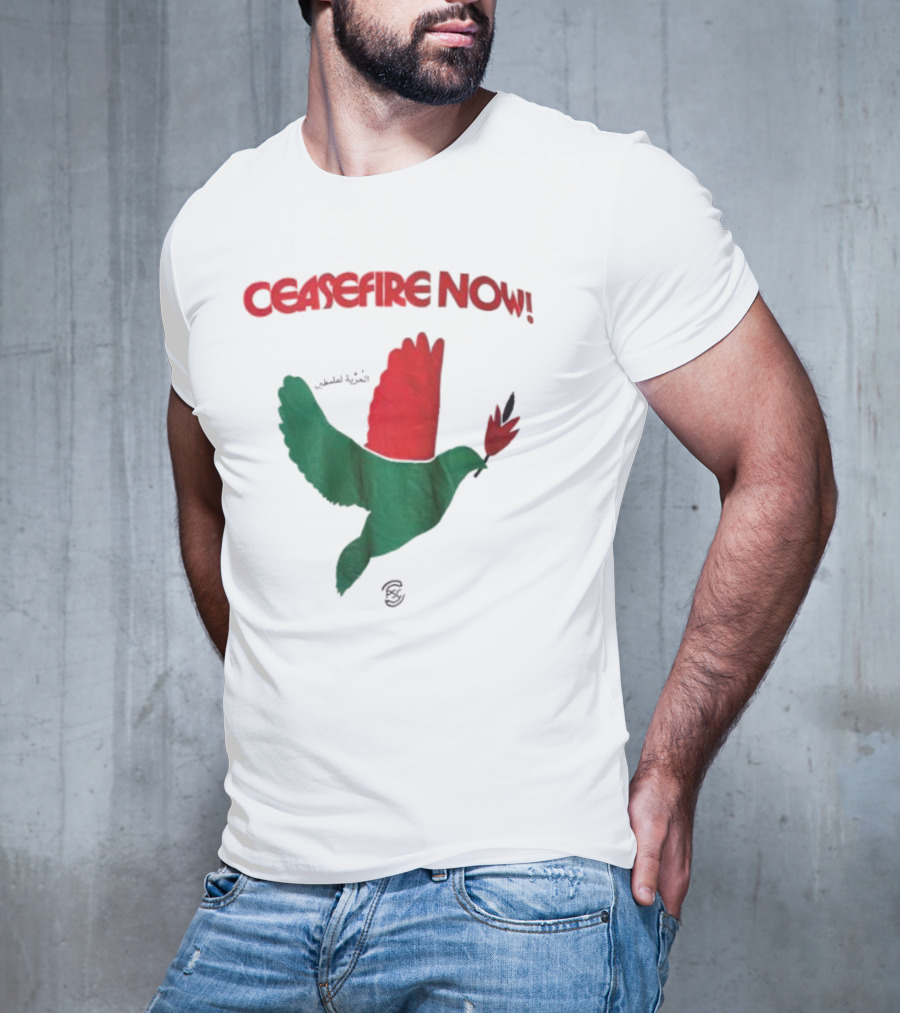 CEASEFIRE NOW Dove Symbol In Green And Red T-Shirt
