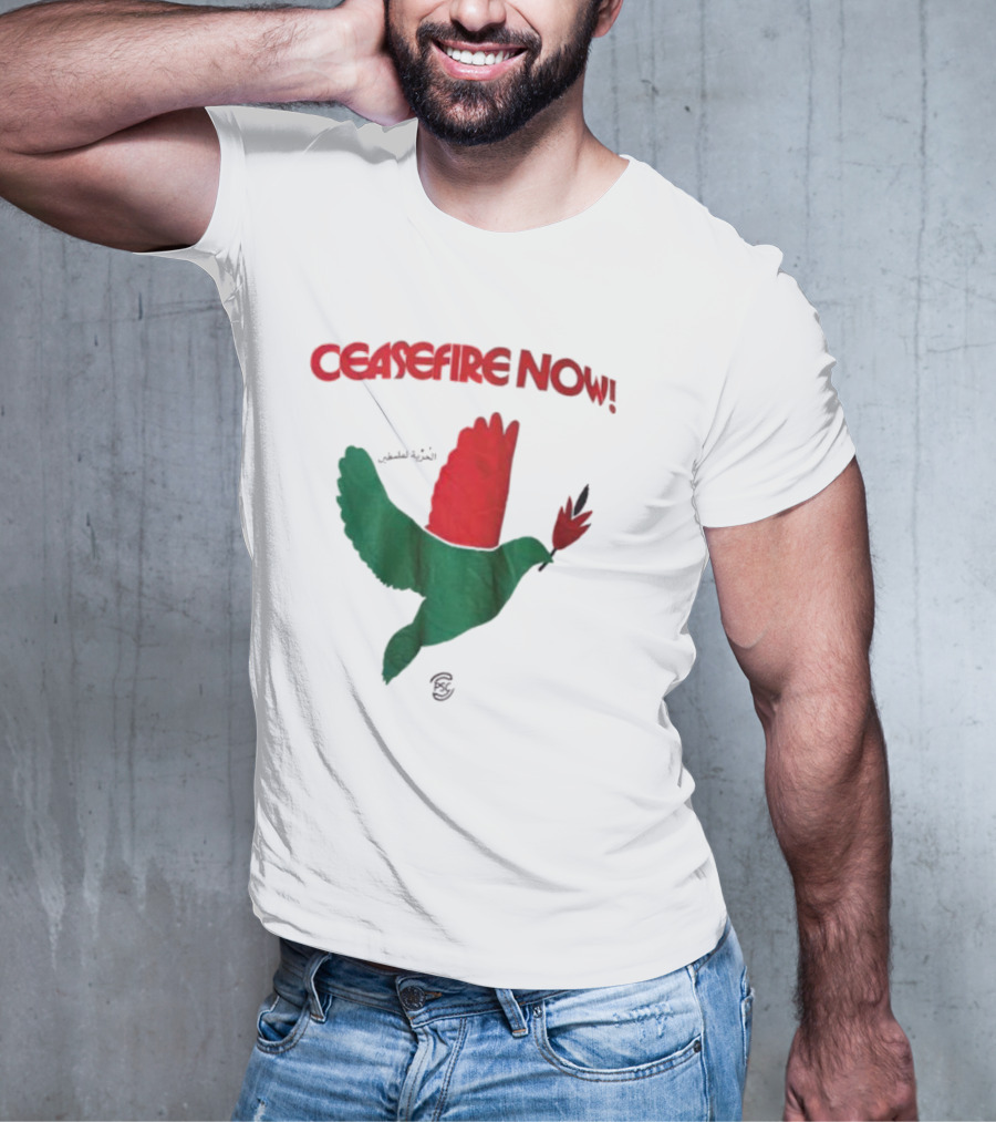 CEASEFIRE NOW Dove Symbol In Green And Red T-Shirt
