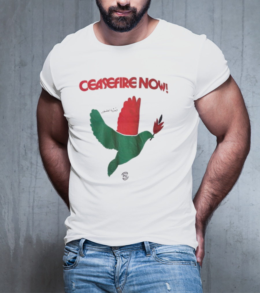 CEASEFIRE NOW Dove Symbol In Green And Red T-Shirt
