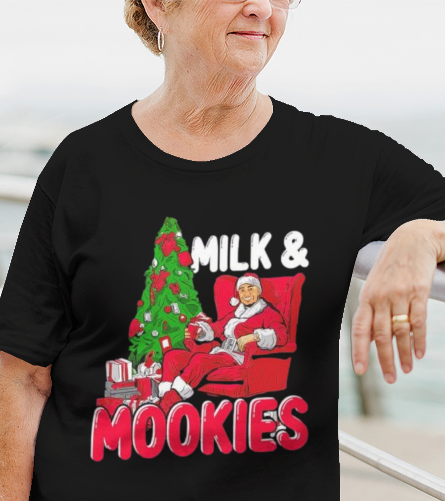Christmas Milk And Mookies Santa By Tree T-Shirt
