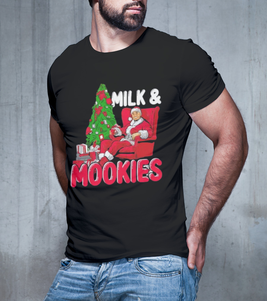 Christmas Milk And Mookies Santa By Tree T-Shirt