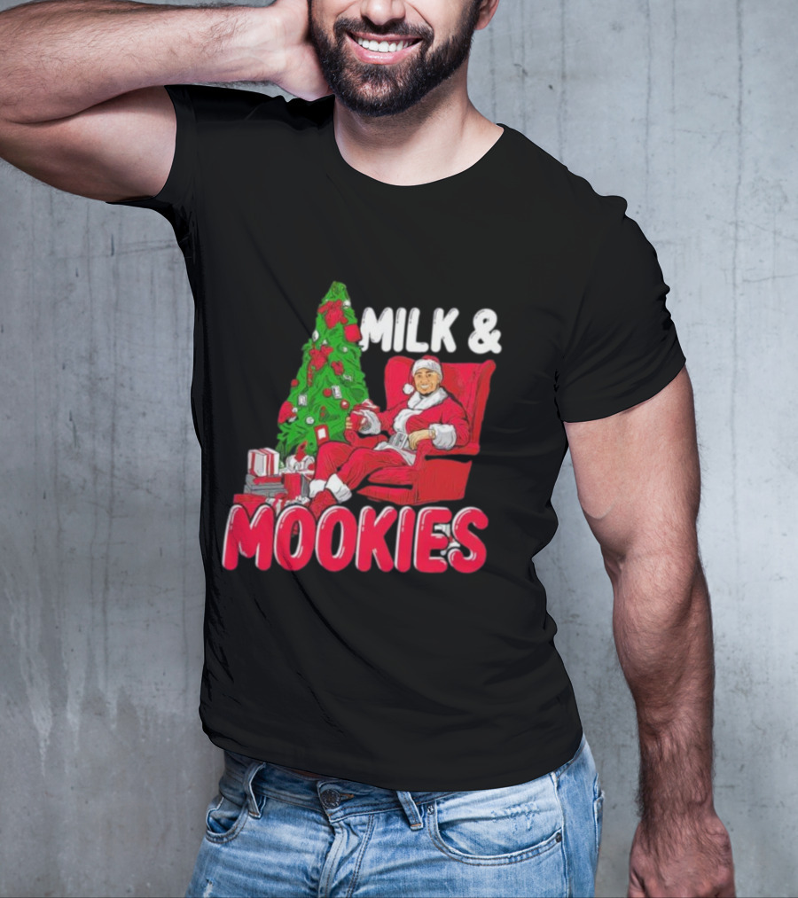 Christmas Milk And Mookies Santa By Tree T-Shirt