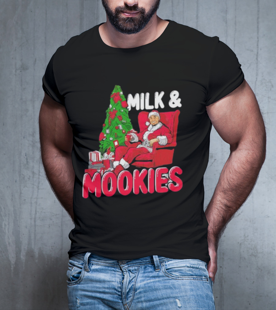 Christmas Milk And Mookies Santa By Tree T-Shirt