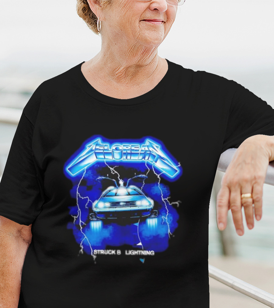 Delorean Struck By Lightning Iconic Neon Blue Electric T-Shirt