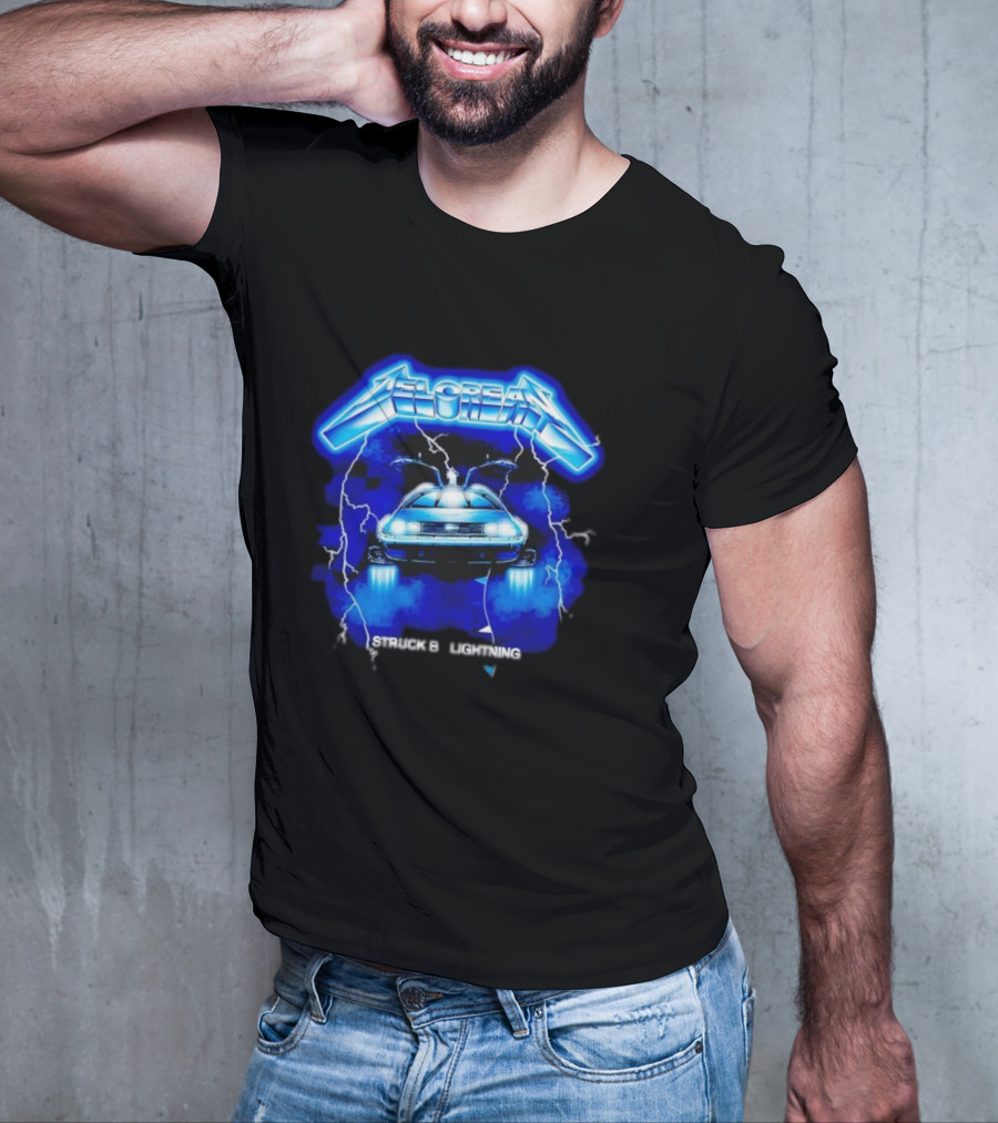 Delorean Struck By Lightning Iconic Neon Blue Electric T-Shirt