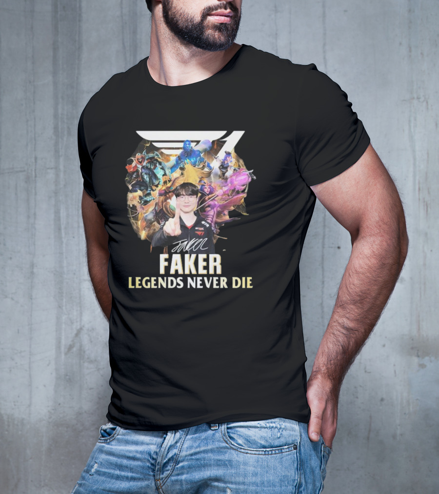 Faker Legends Never Die Signature T1 Esports Champion T-Shirt