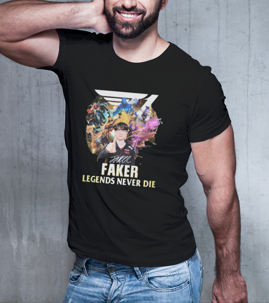 Faker Legends Never Die Signature T1 Esports Champion T-Shirt