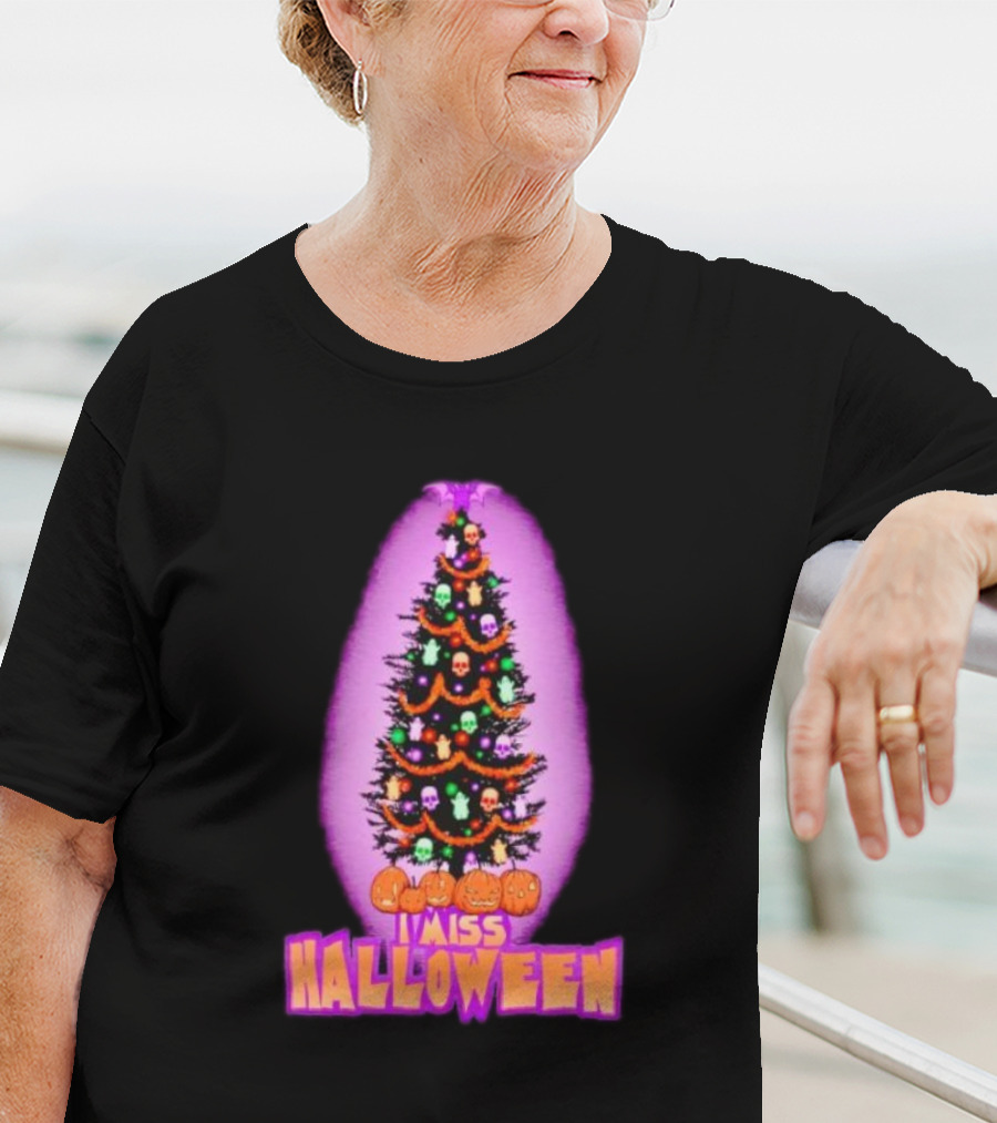 I Miss Halloween Christmas Tree With Pumpkins And Skulls T-Shirt
