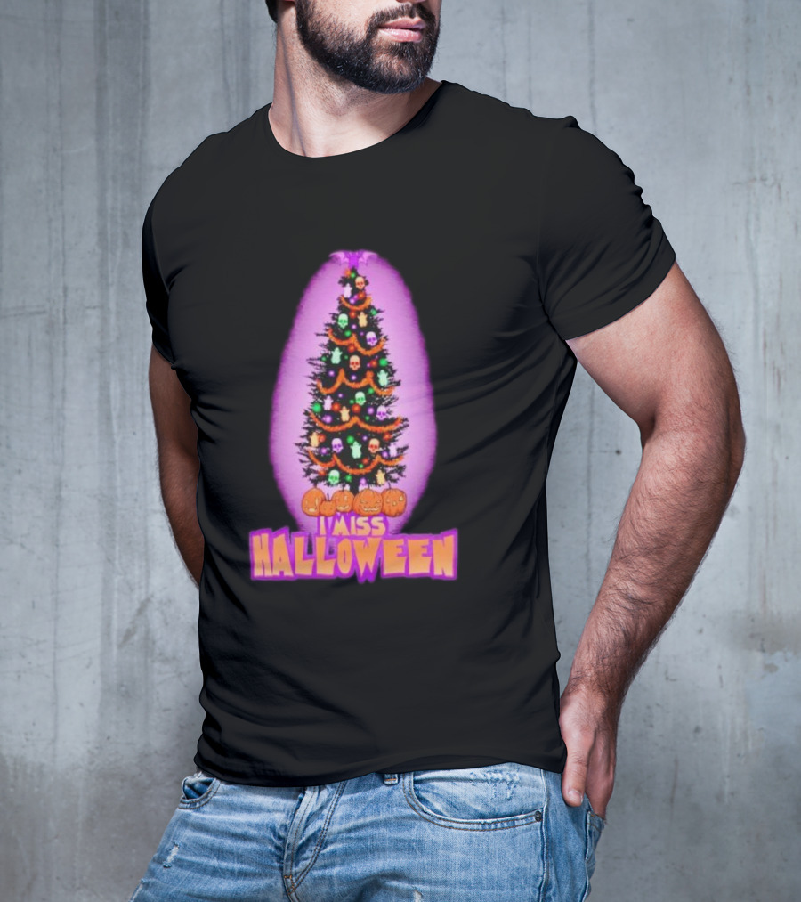 I Miss Halloween Christmas Tree With Pumpkins And Skulls T-Shirt