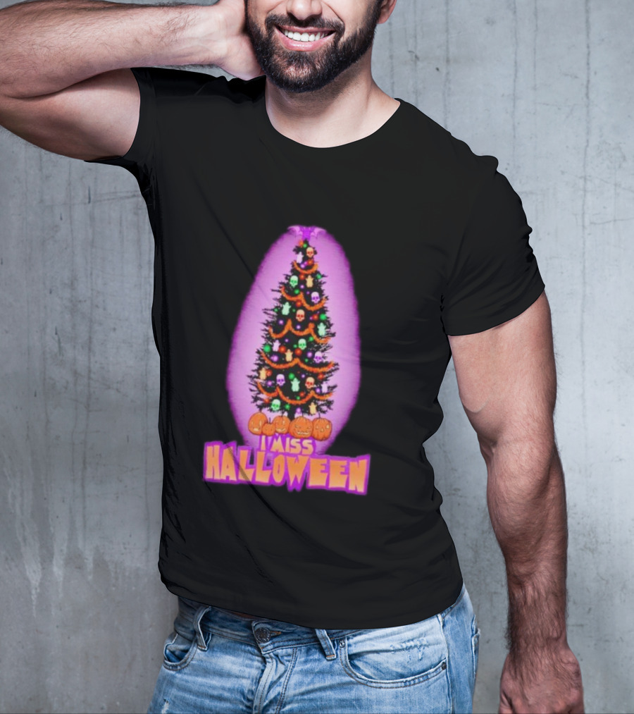 I Miss Halloween Christmas Tree With Pumpkins And Skulls T-Shirt