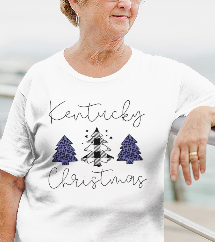 Kentucky Christmas Blue Plaid And Leopard Trees T-Shirt
