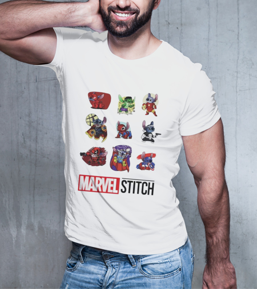 Marvel Stitch Super Hero Characters Collaboration Collection T-Shirt