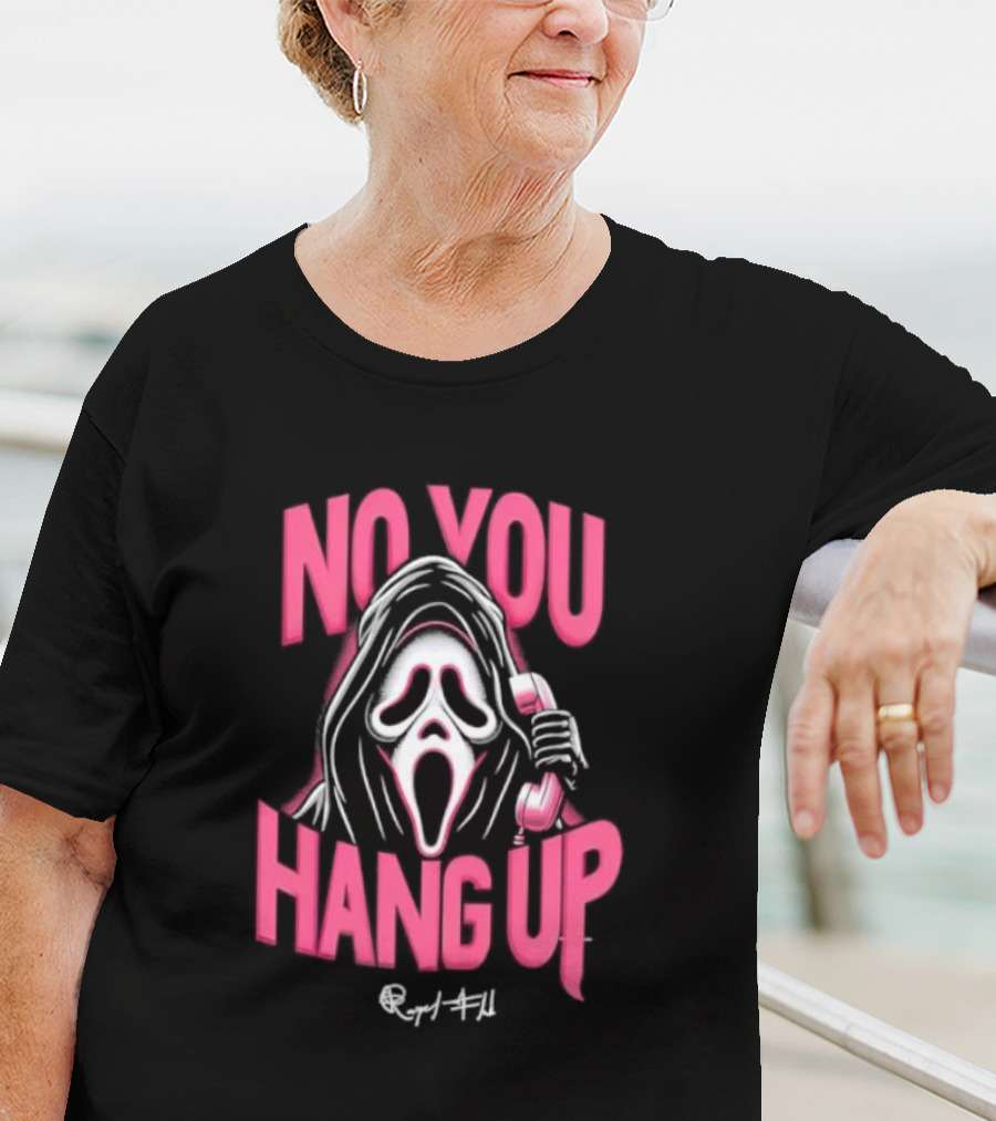 No You Hang Up Scream Mask Pink Phone T-Shirt